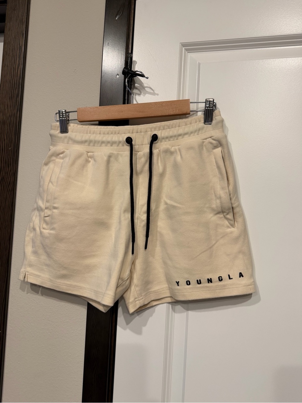 YoungLA Cream Shorts with Black Drawstrings